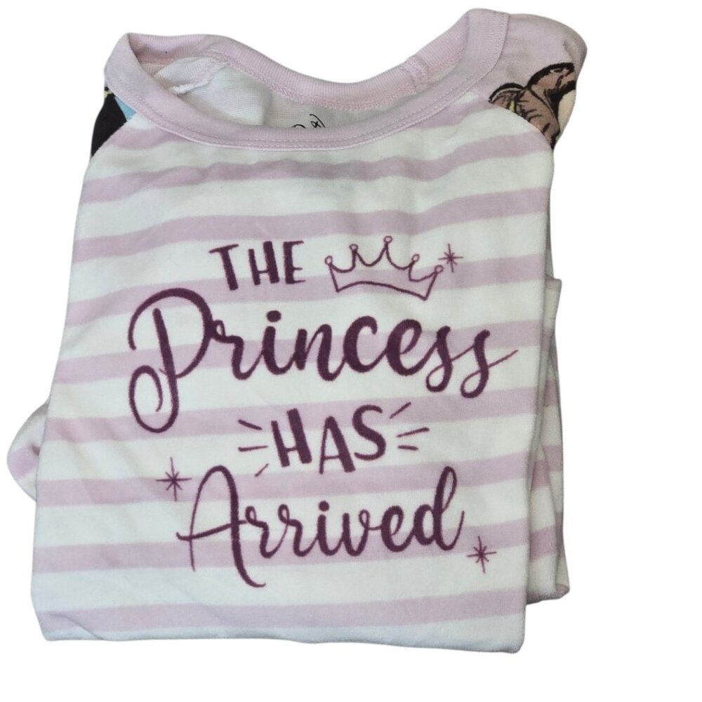 Disney Girls NWT 2PC Pajama Set Sz 6/6X "The Princess Has Arrived" Pink Striped